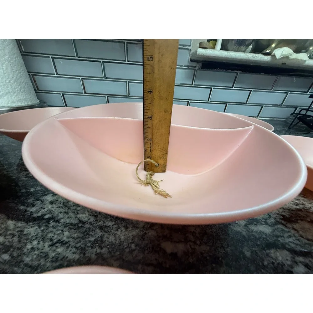 Vintage Pink Melamine 8pc Serving Set Divided Chip Dip Bowl and 7 Small Bowls